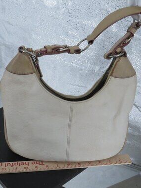 Dooney Bourke Hobo Bag White Tan Medium Leather All Weather Shoulder Purse